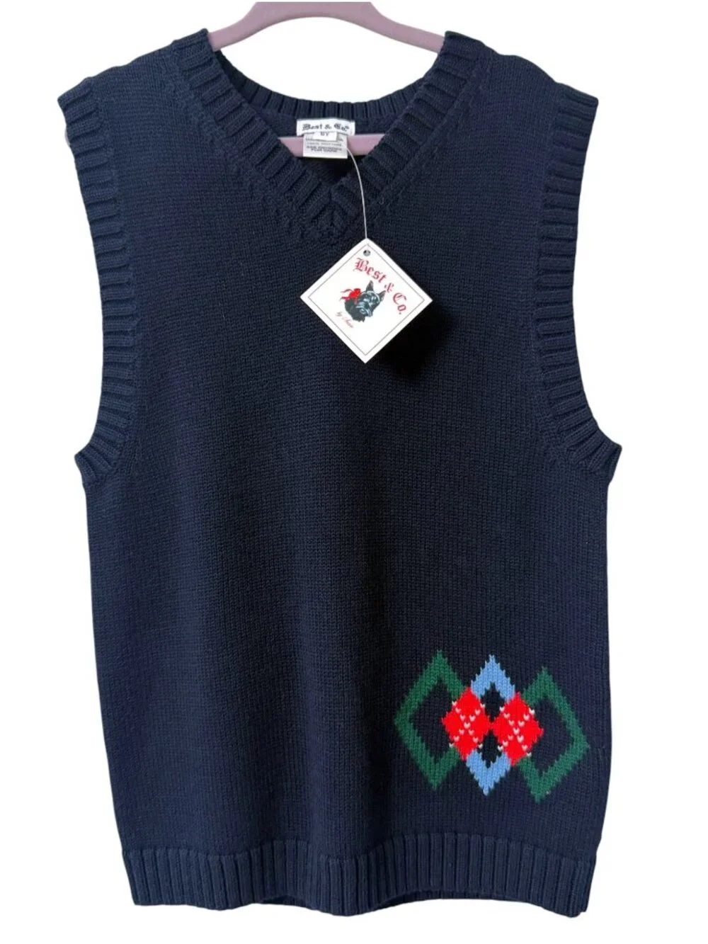 Best & Co by Susie Boys Sweater Vest Size 6Y Navy Blue Argyle Cotton Preppy NWT